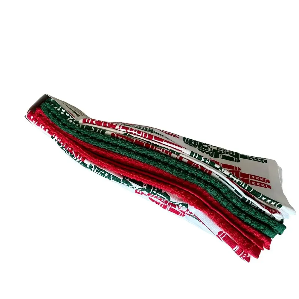 La Cuisine Christmas NUTCRACKER Kitchen Towels Set of 4 HOLIDAY Green Red White